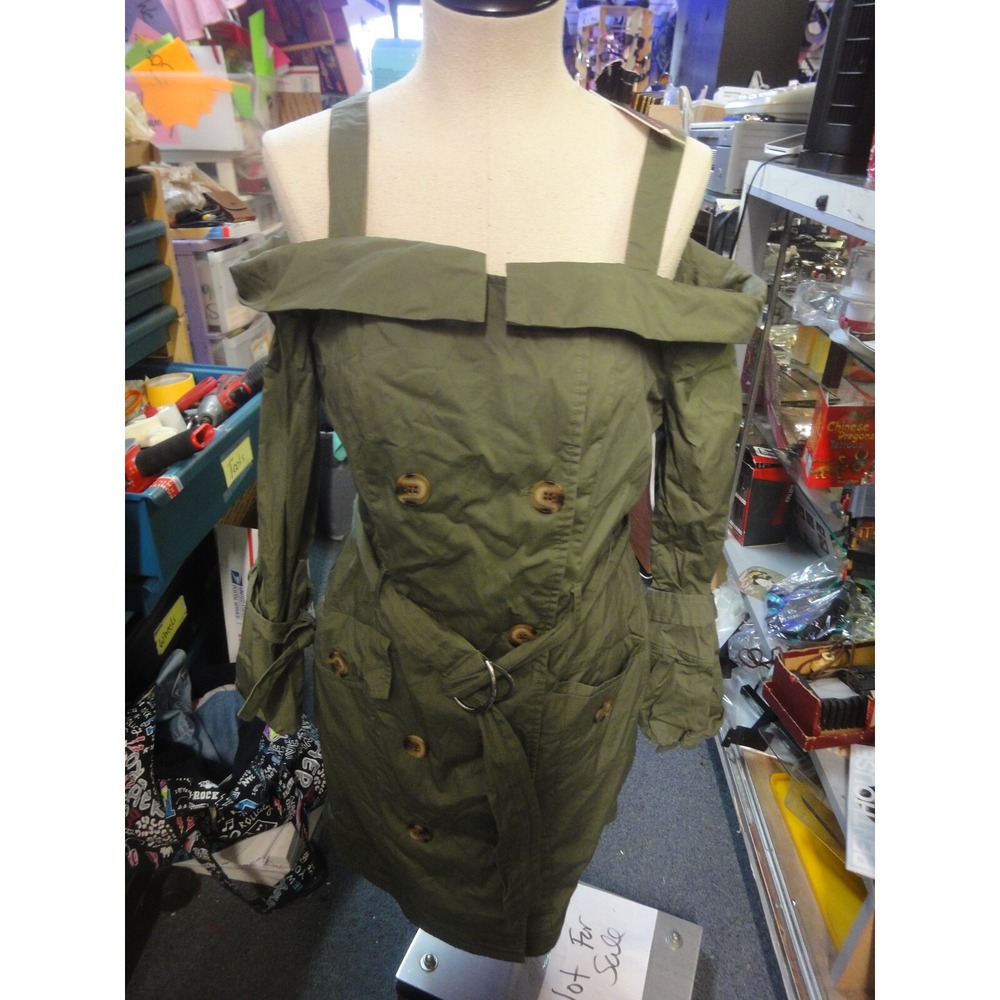 Walter baker Brynn Trench coat style Dress tie belt Army‎ Green M  NEW